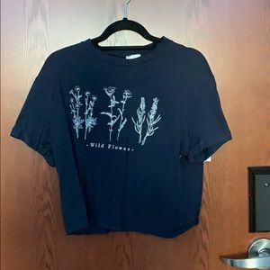 Wild Flowers cropped T-shirt (Navy)